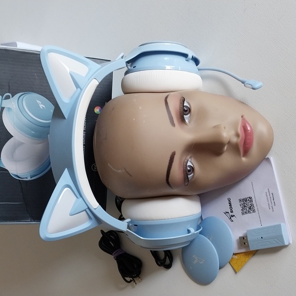 SOMIC Wireless Gaming Headset Blue 3D Light Up Cat Ear Prof Sound PC Games Movie - Picture 8 of 12